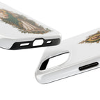 San Judas phone case with olive and antique gold reliquary artwork, detail view 17