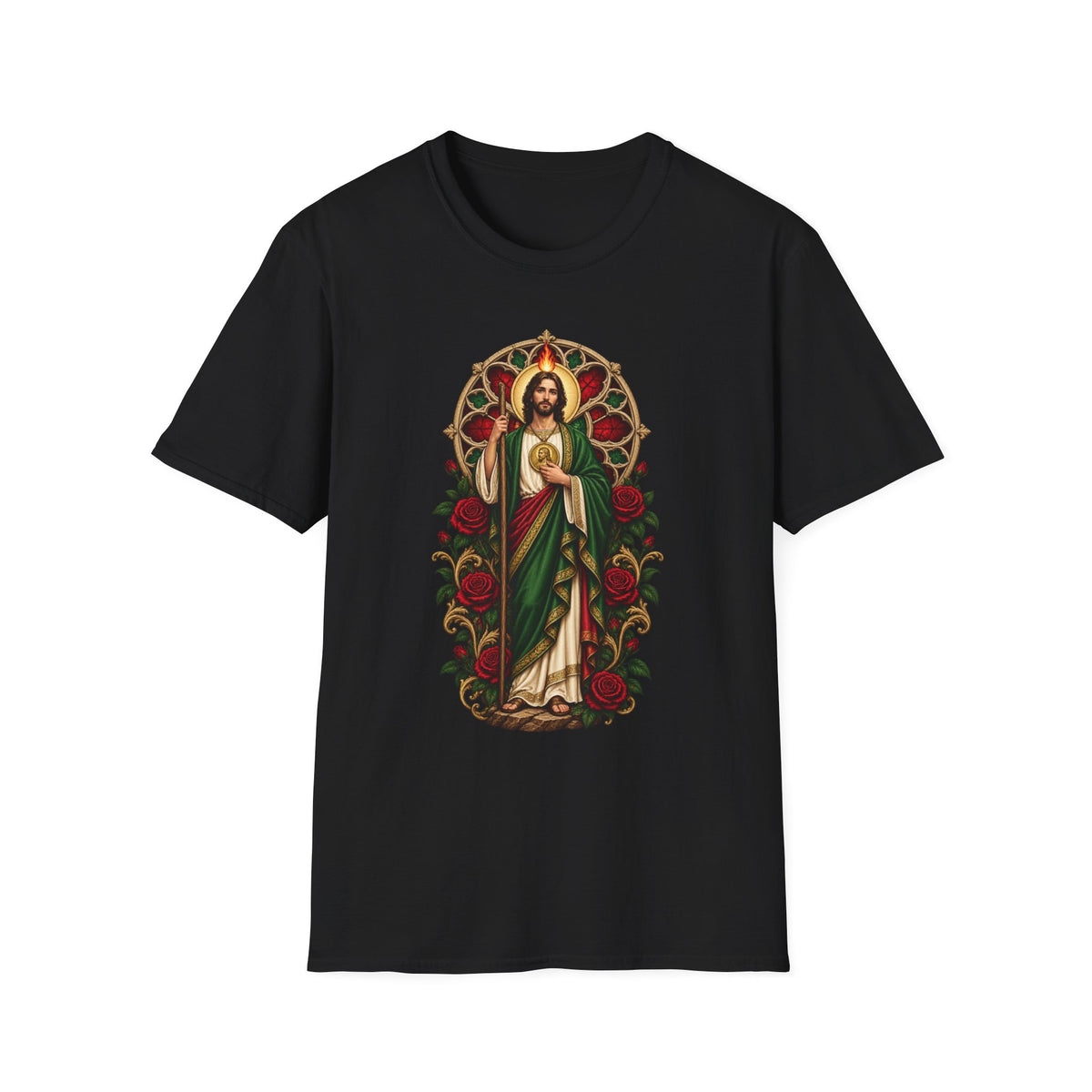 San Judas Tadeo Crimson Rose Window Unisex T-Shirt
