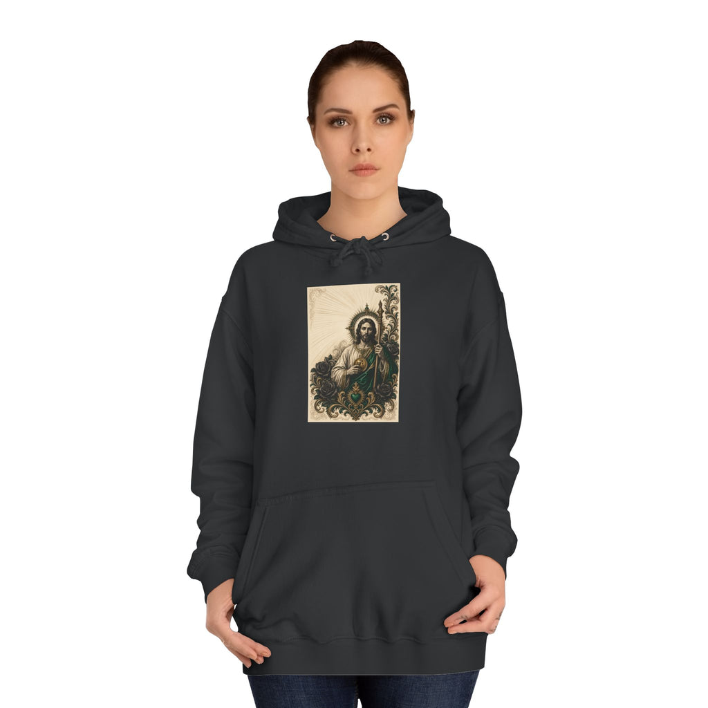 San Judas Tadeo Emerald & Gold Sacred Heart Unisex Hoodie product view 13