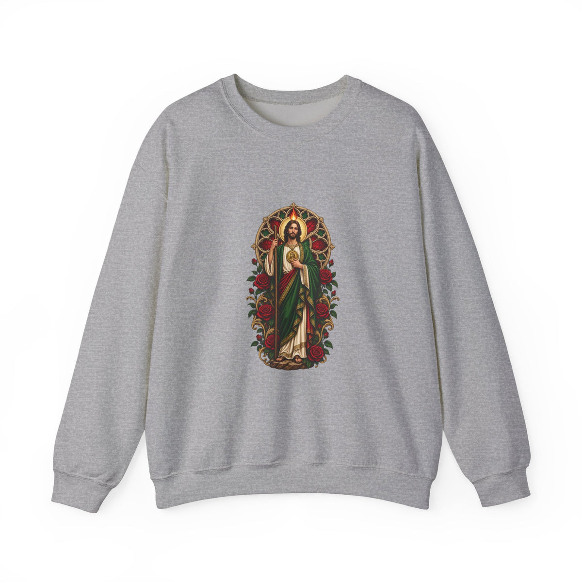 San Judas Tadeo Crimson Rose Window Crewneck Sweatshirt