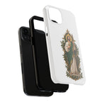 San Judas phone case with olive and antique gold reliquary artwork, detail view 18