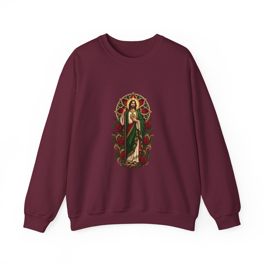 San Judas Tadeo Crimson Rose Window Crewneck Sweatshirt