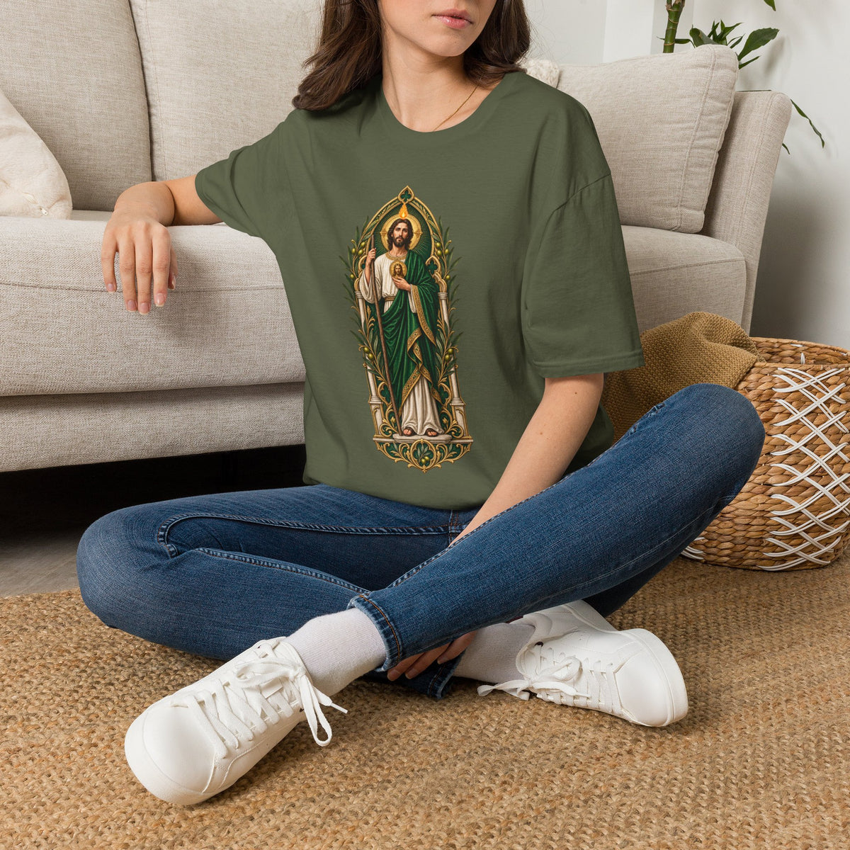 San Judas Tadeo Olive Reliquary Unisex T-Shirt