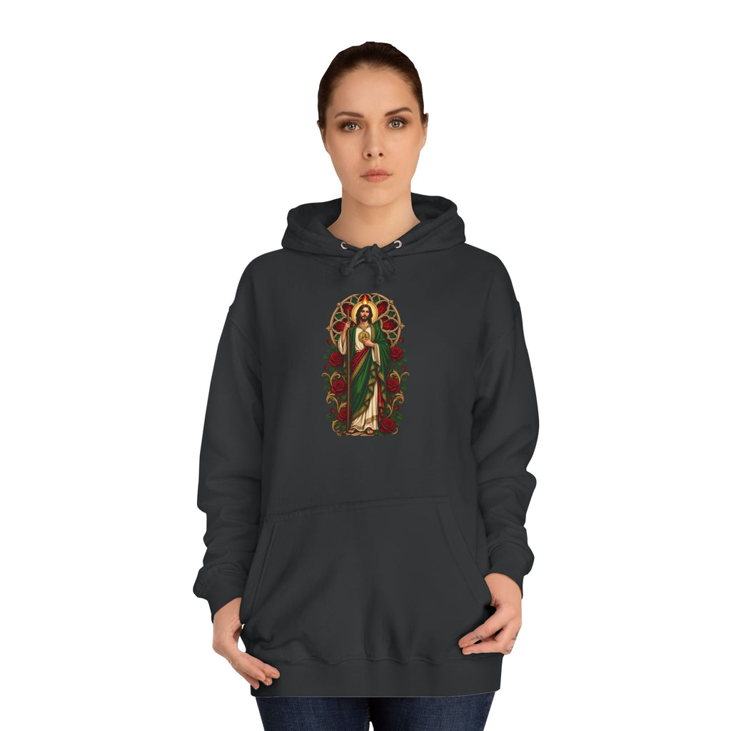 San Judas Tadeo Crimson Rose Window Unisex Hoodie