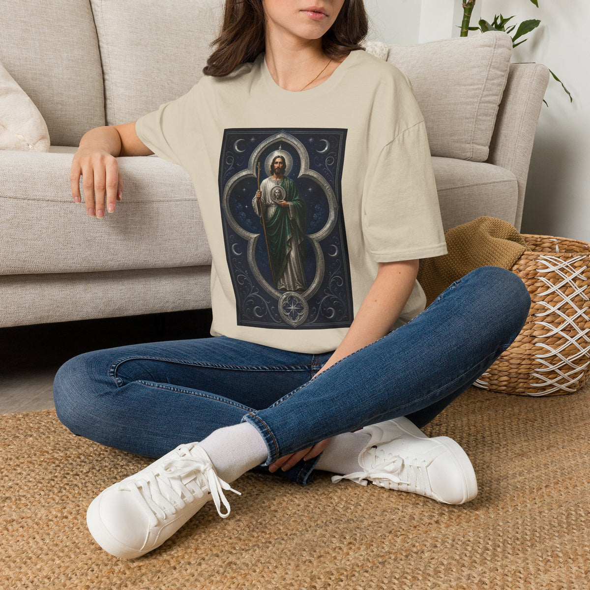 San Judas Tadeo Silver Moon Quatrefoil Unisex T-Shirt