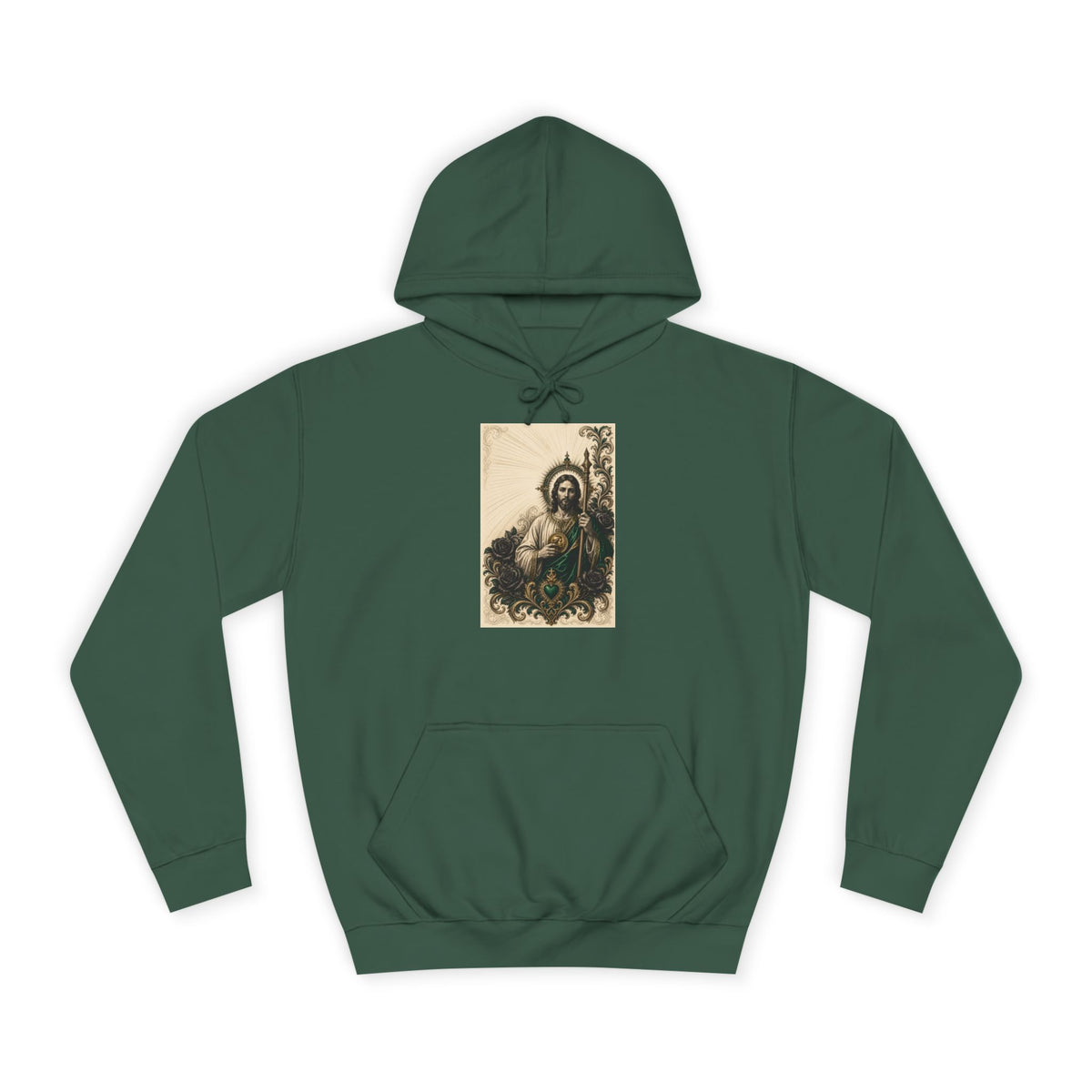 San Judas Tadeo Emerald & Gold Sacred Heart Unisex Hoodie product view 4
