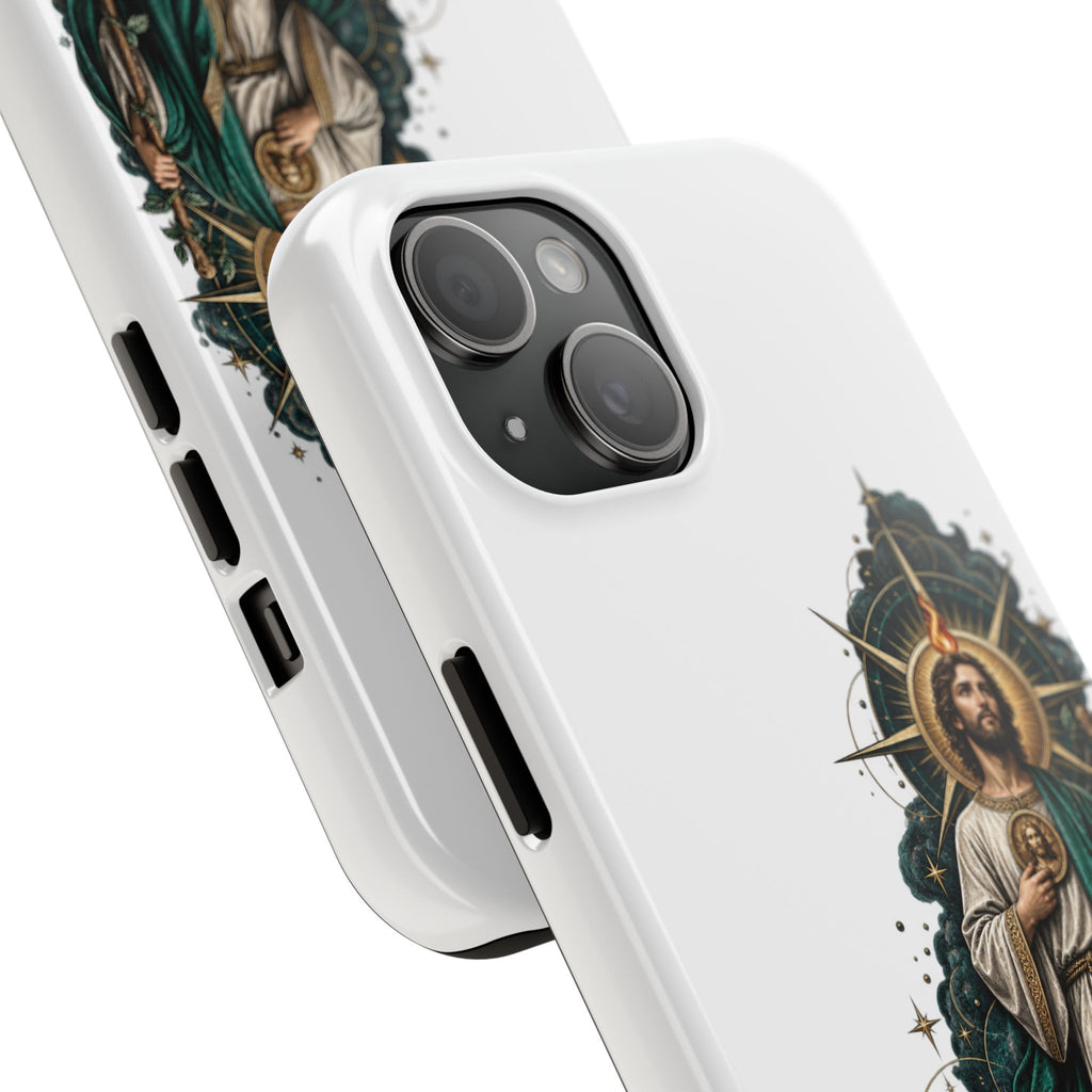 San Judas phone case with midnight blue compass artwork, detail view 16