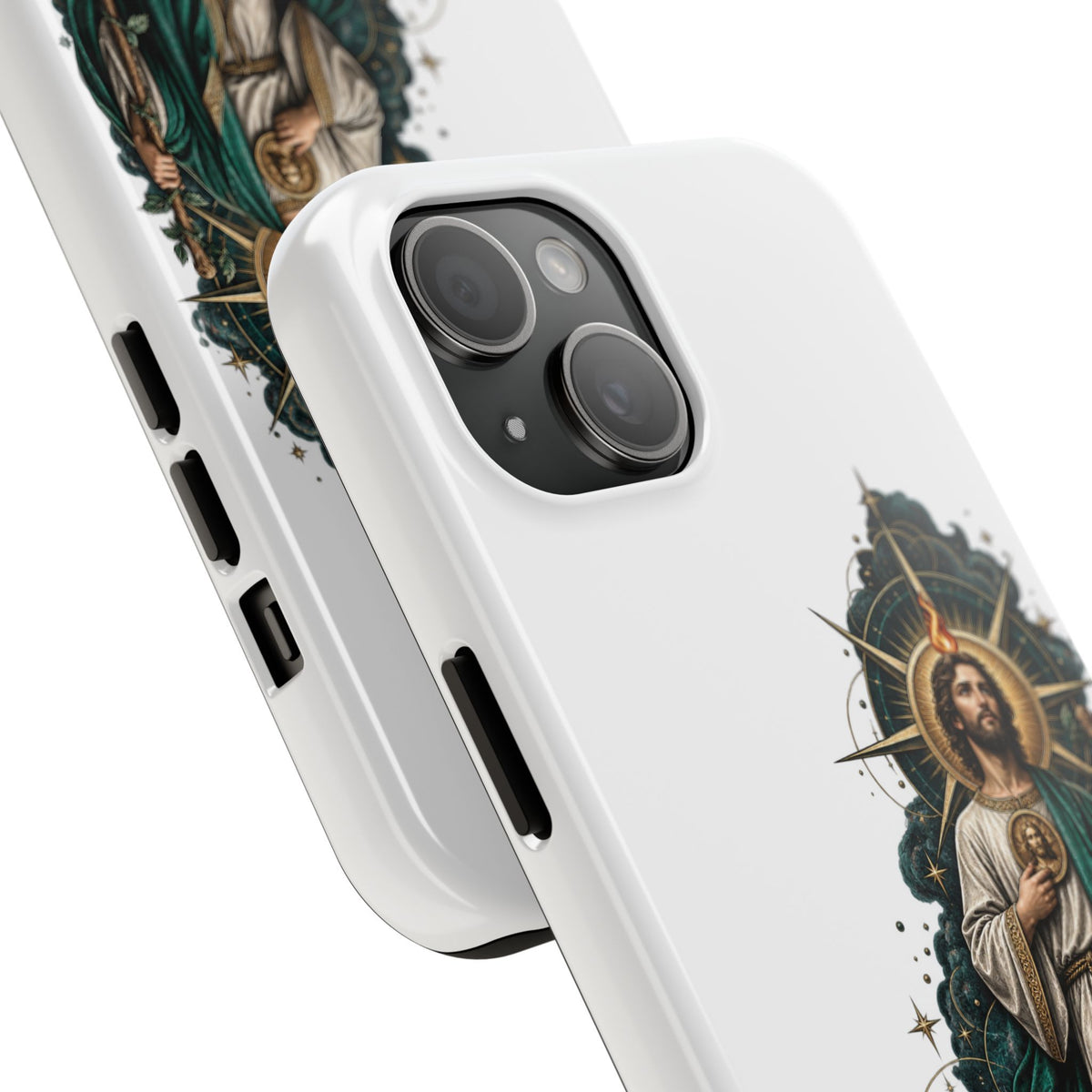 San Judas phone case with midnight blue compass artwork, detail view 16