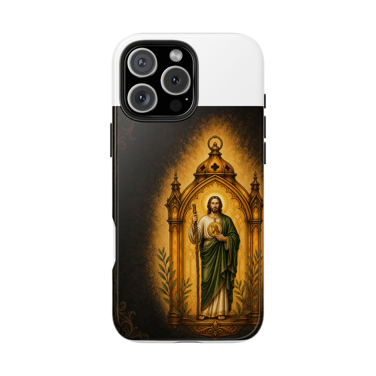 iPhone 16 Pro Max San Judas phone case with amber pilgrim lantern artwork