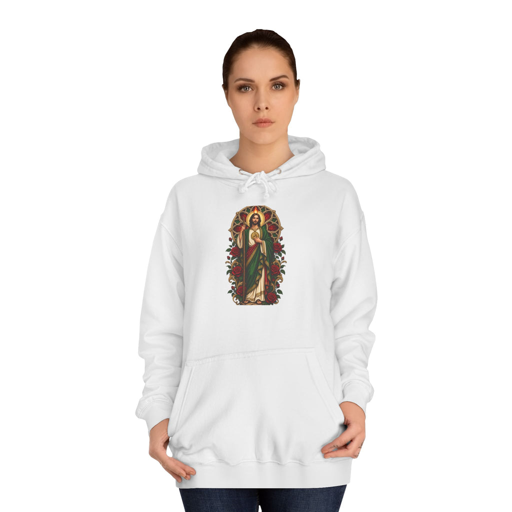 San Judas Tadeo Crimson Rose Window Unisex Hoodie