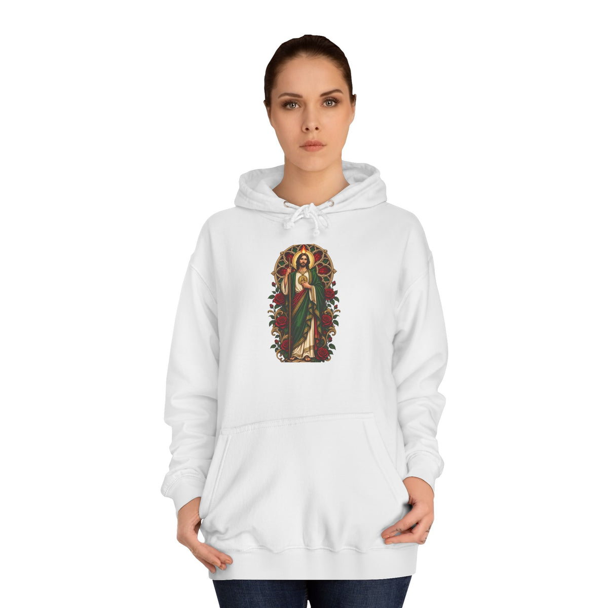 San Judas Tadeo Crimson Rose Window Unisex Hoodie