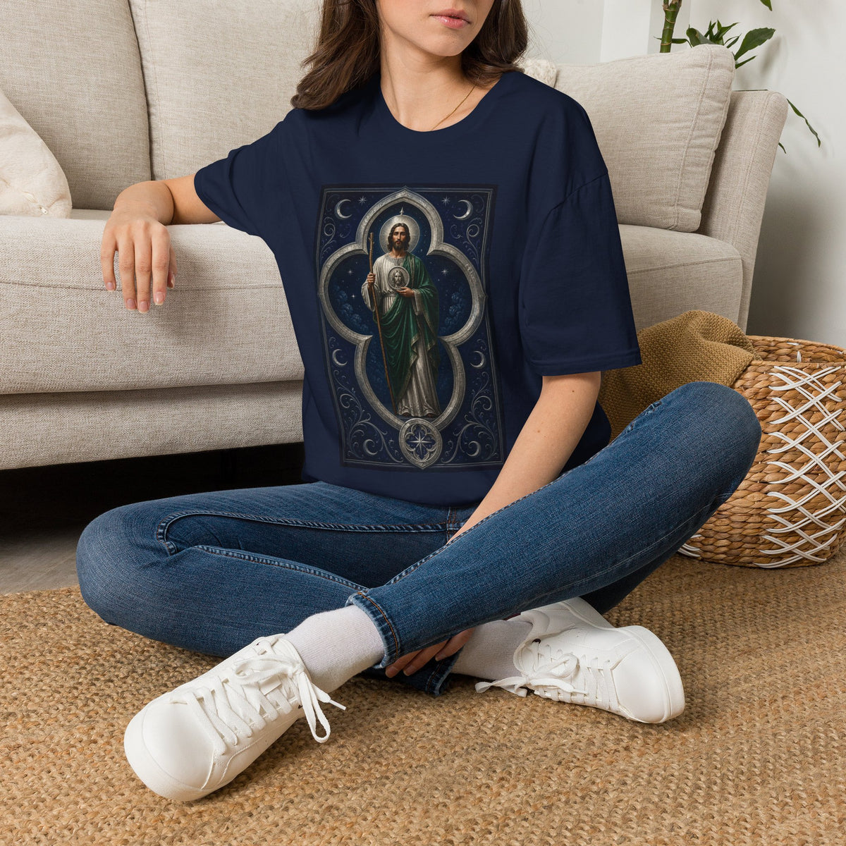 San Judas Tadeo Silver Moon Quatrefoil Unisex T-Shirt