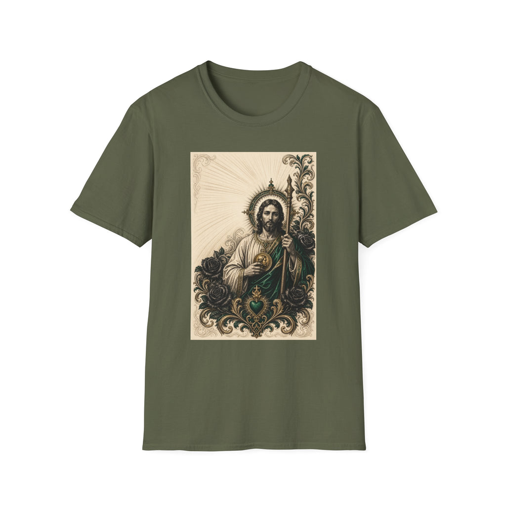 San Judas Tadeo Emerald & Gold Sacred Heart Unisex T-Shirt product view 19
