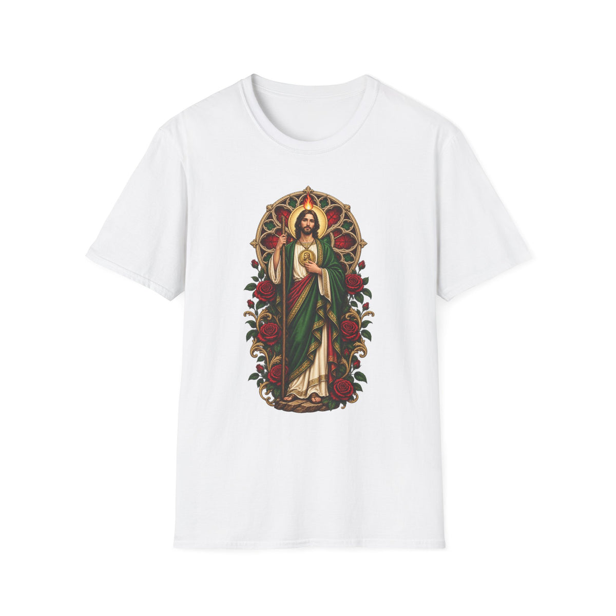 San Judas Tadeo Crimson Rose Window Unisex T-Shirt