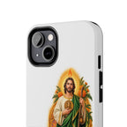 San Judas phone case with marigold sun arch artwork, detail view 13