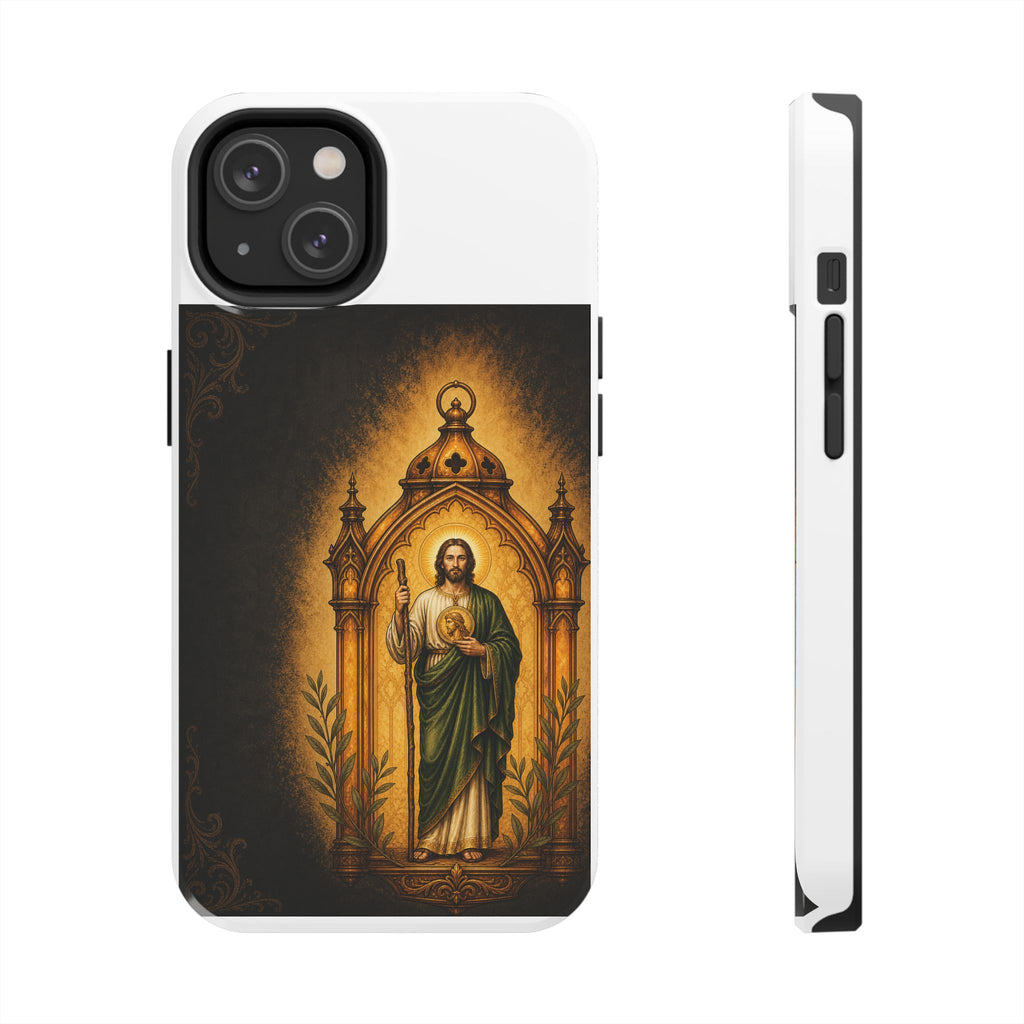 San Judas phone case with amber pilgrim lantern artwork, detail view 14