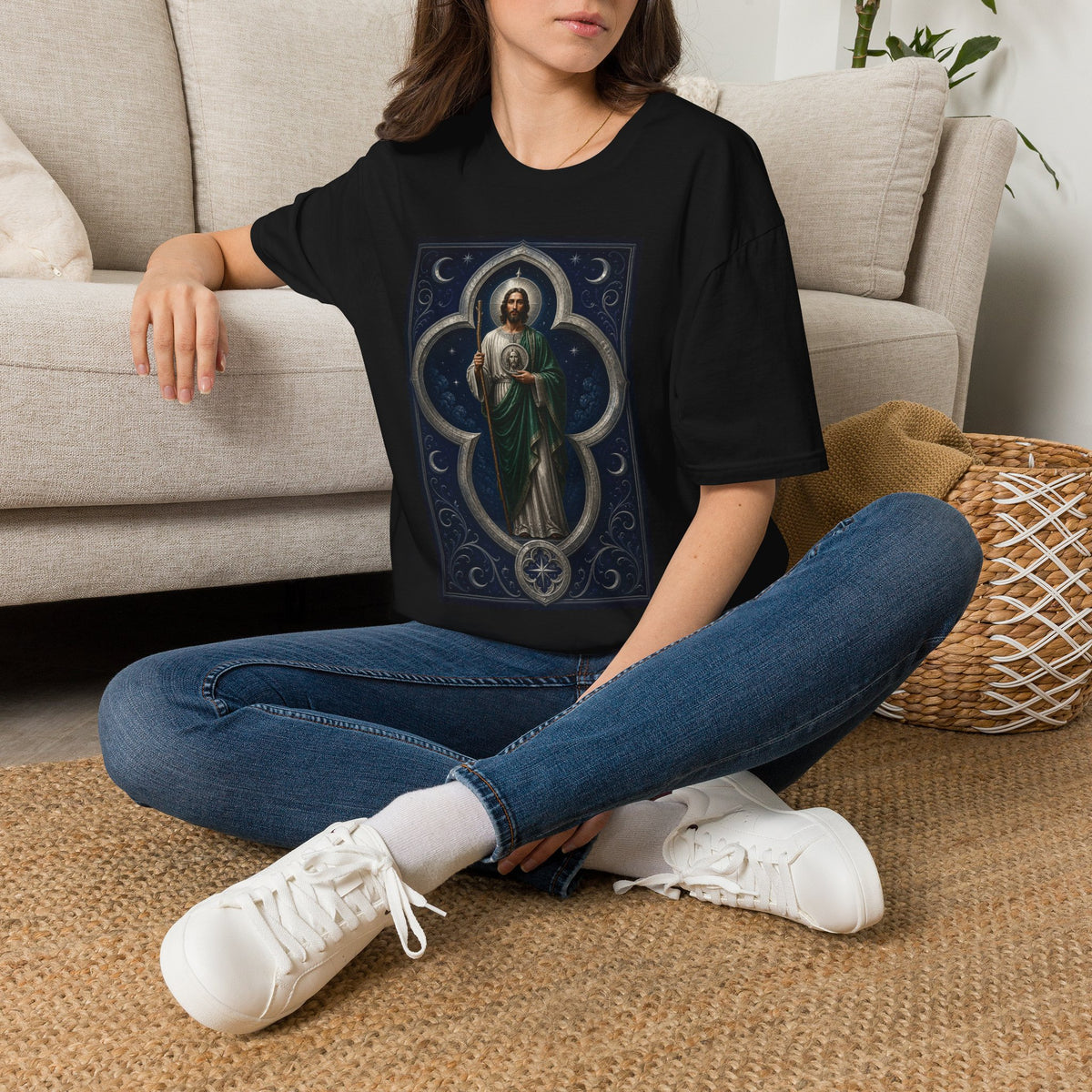 San Judas Tadeo Silver Moon Quatrefoil Unisex T-Shirt