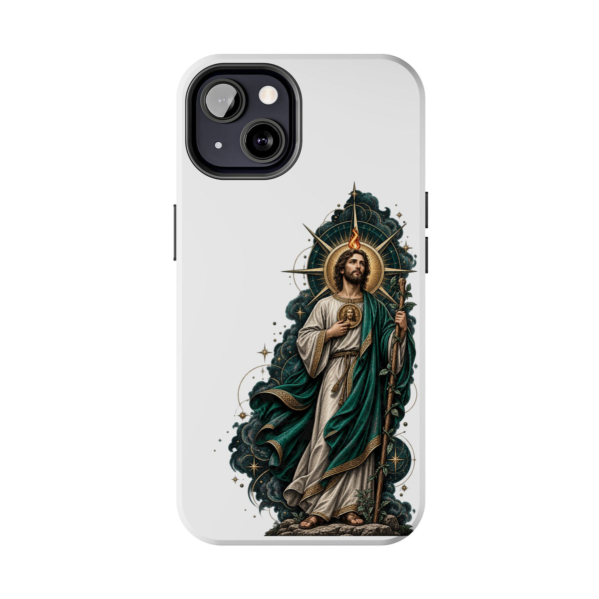 San Judas phone case with midnight blue compass artwork, detail view 11