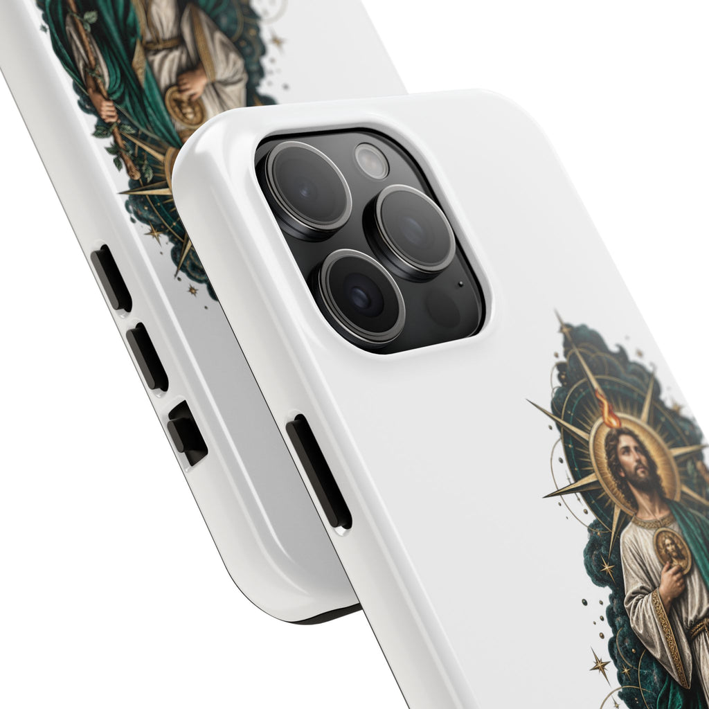 San Judas phone case with midnight blue compass artwork, detail view 19