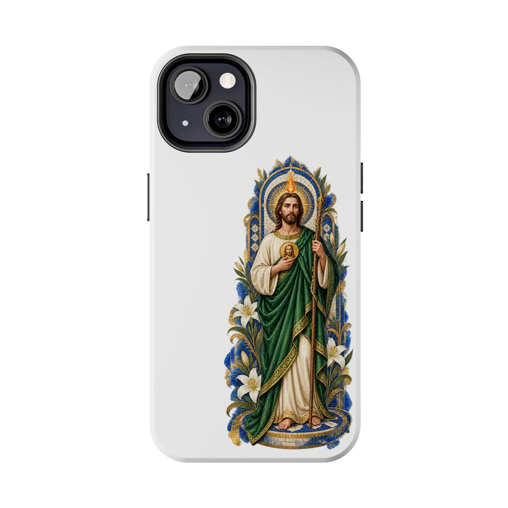San Judas phone case with cobalt chapel mosaic artwork, detail view 11