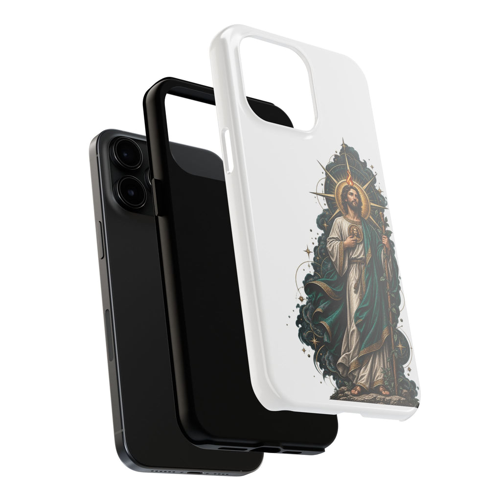 San Judas phone case with midnight blue compass artwork, detail view 21