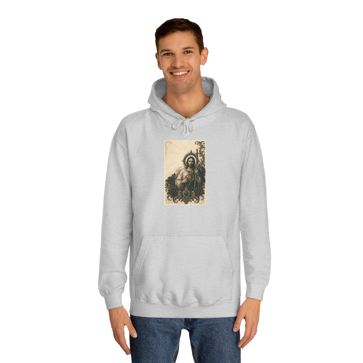 San Judas Tadeo Emerald & Gold Sacred Heart Unisex Hoodie product view 9