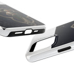 San Judas phone case with silver moon quatrefoil artwork, detail view 20