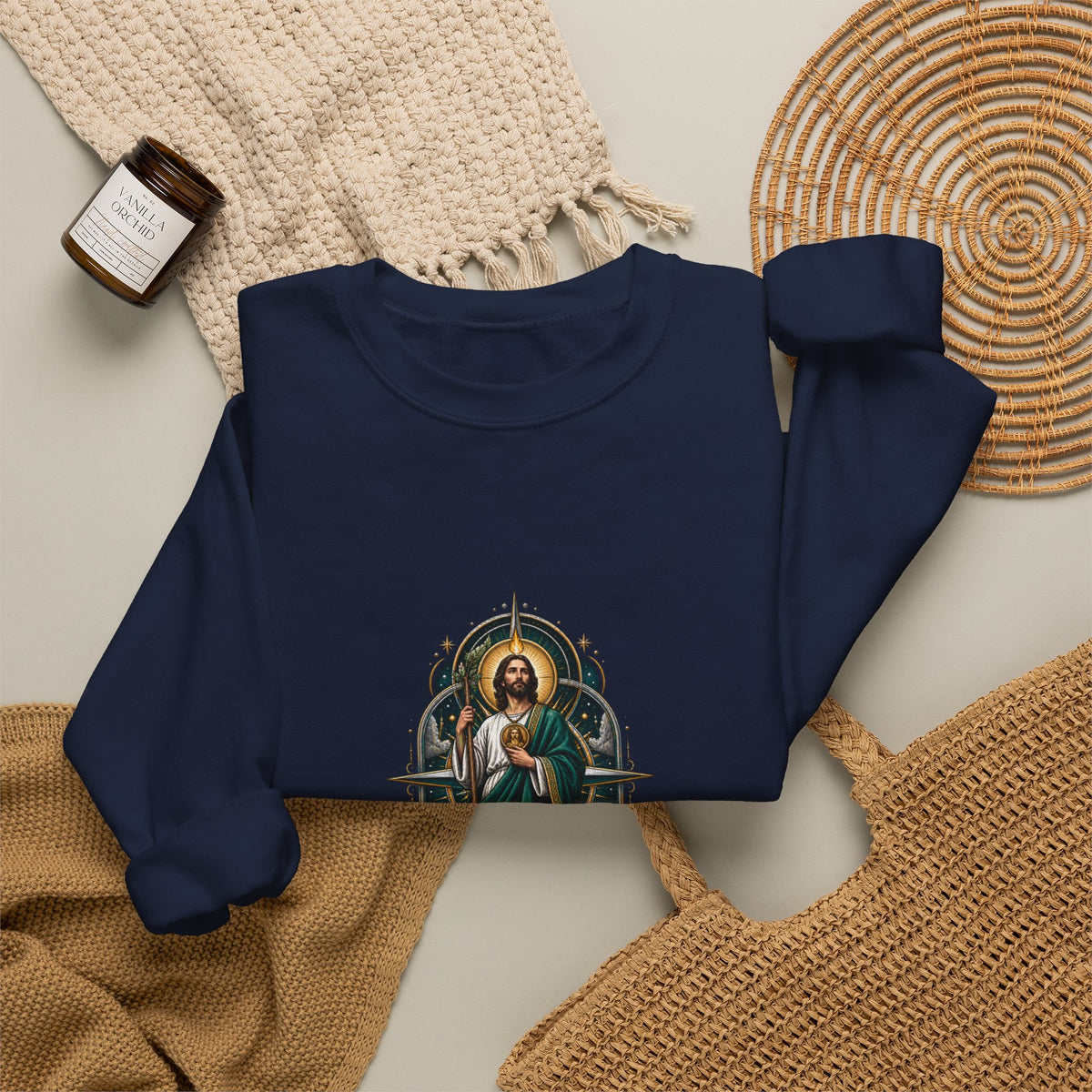San Judas Tadeo Midnight Compass Crewneck Sweatshirt