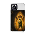 San Judas phone case with amber pilgrim lantern artwork, detail view 11