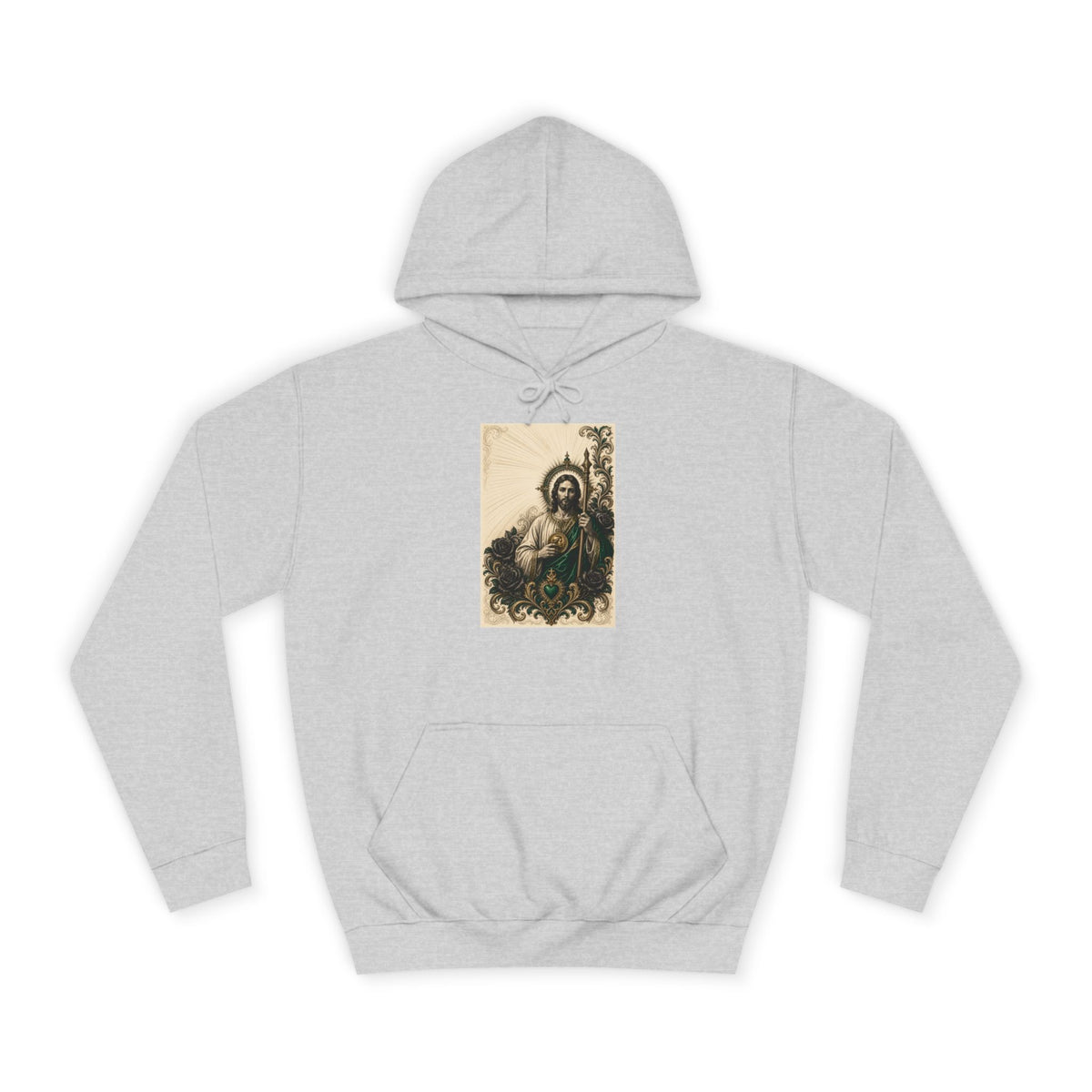 San Judas Tadeo Emerald & Gold Sacred Heart Unisex Hoodie product view 2