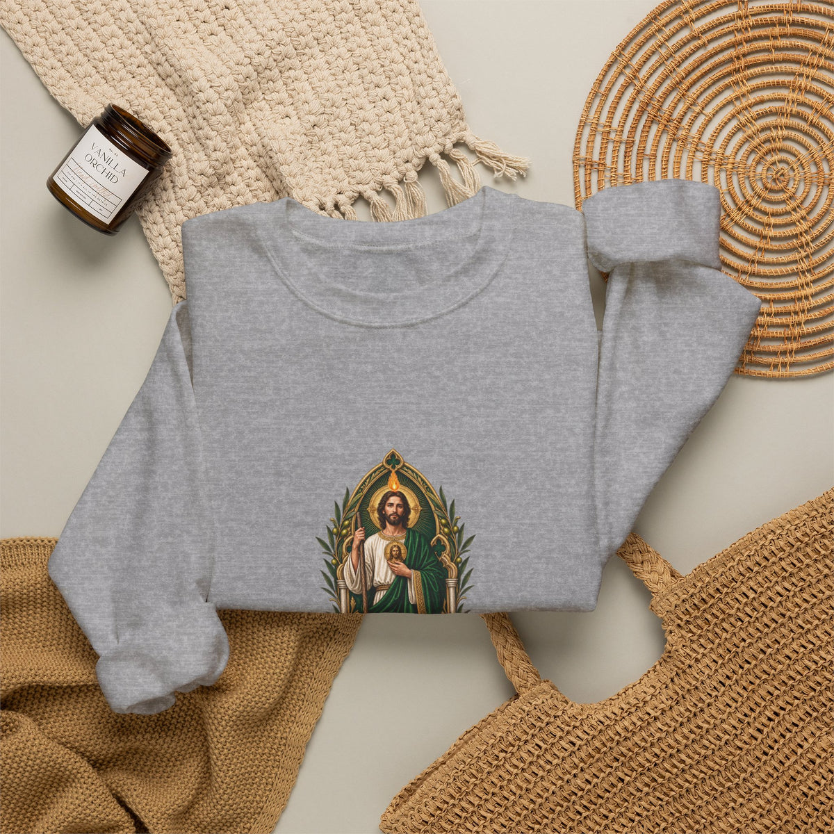 San Judas Tadeo Olive Reliquary Crewneck Sweatshirt