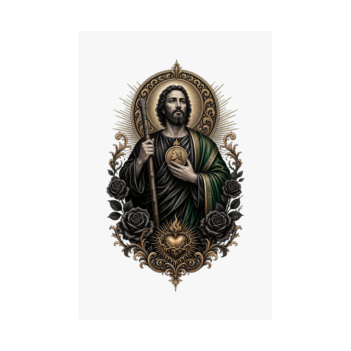 San Judas Tadeo black and gold matte poster product preview, view 3