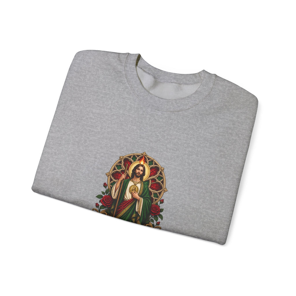 San Judas Tadeo Crimson Rose Window Crewneck Sweatshirt