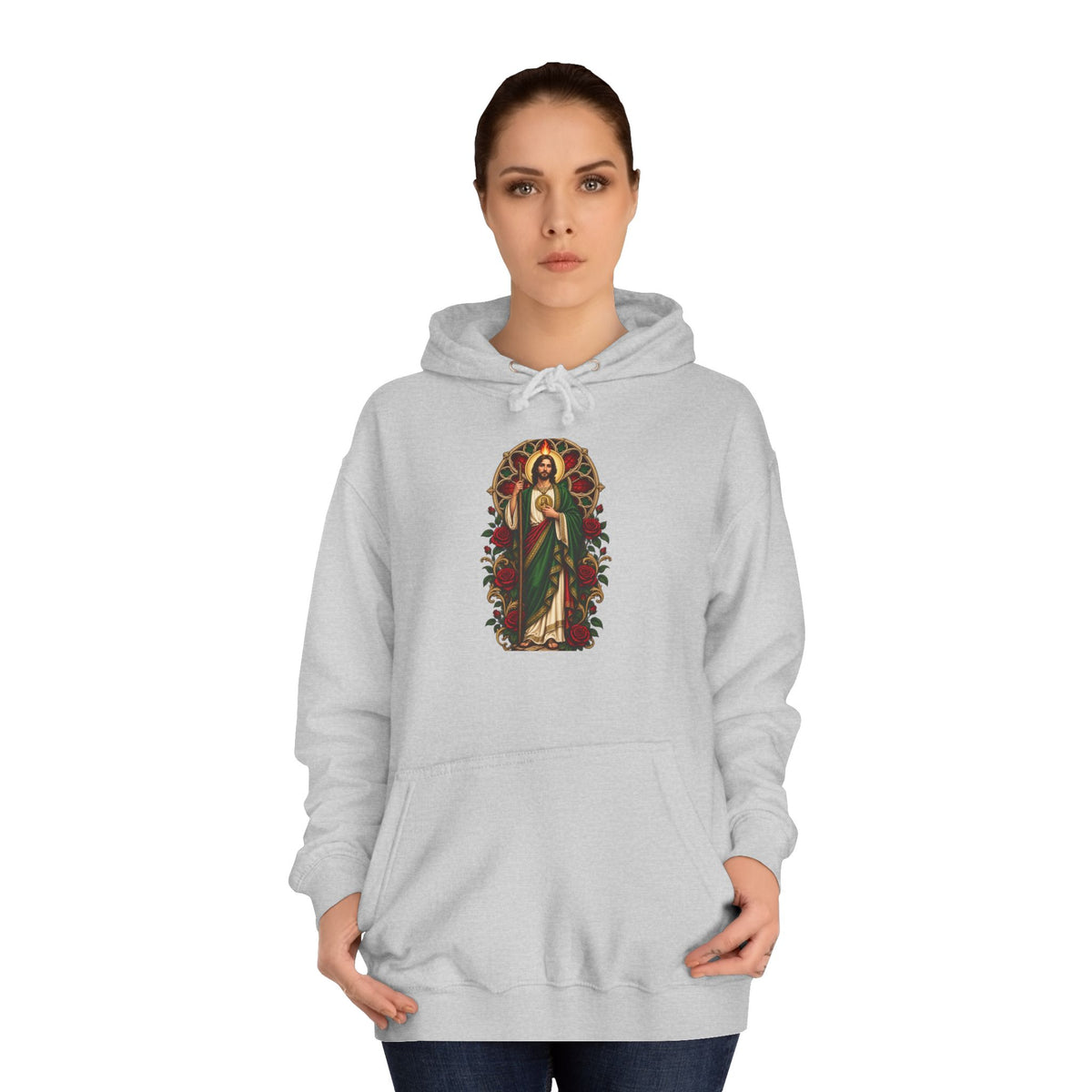 San Judas Tadeo Crimson Rose Window Unisex Hoodie