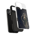 San Judas phone case with silver moon quatrefoil artwork, detail view 25