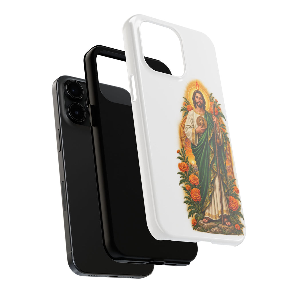 San Judas phone case with marigold sun arch artwork, detail view 21