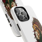 San Judas phone case with crimson rose window artwork, detail view 24