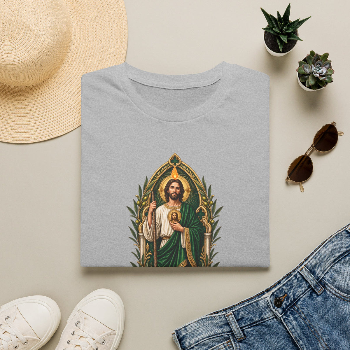 San Judas Tadeo Olive Reliquary Unisex T-Shirt