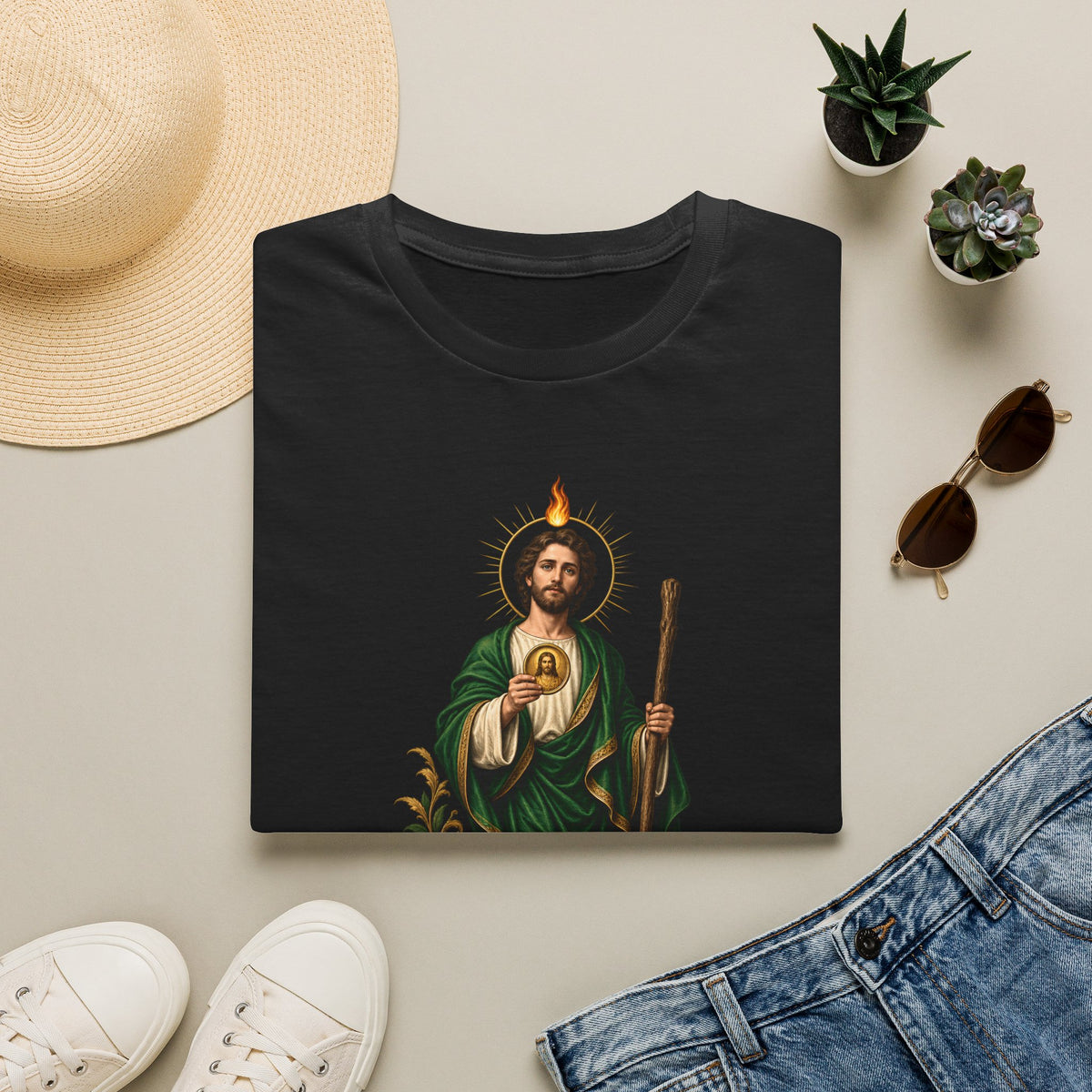San Judas Tadeo Black & Gold Sacred Heart Unisex T-Shirt