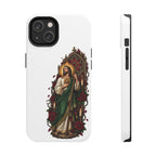 San Judas phone case with crimson rose window artwork, detail view 14