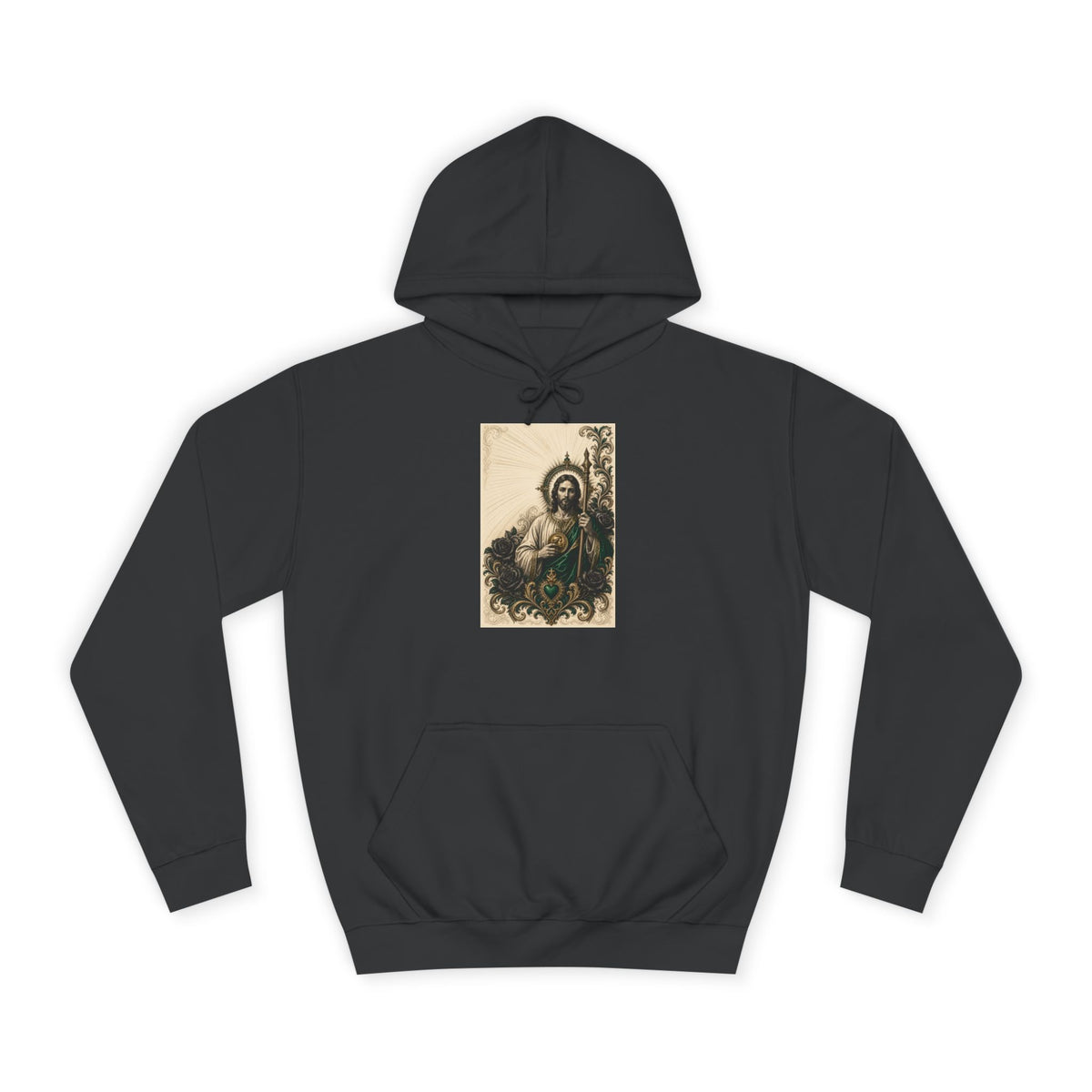 San Judas Tadeo Emerald & Gold Sacred Heart Unisex Hoodie product view 3