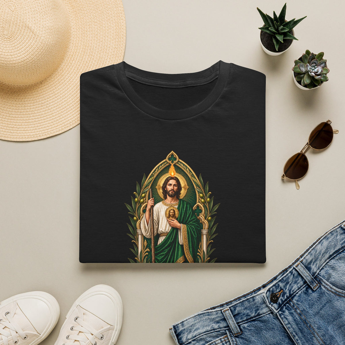 San Judas Tadeo Olive Reliquary Unisex T-Shirt