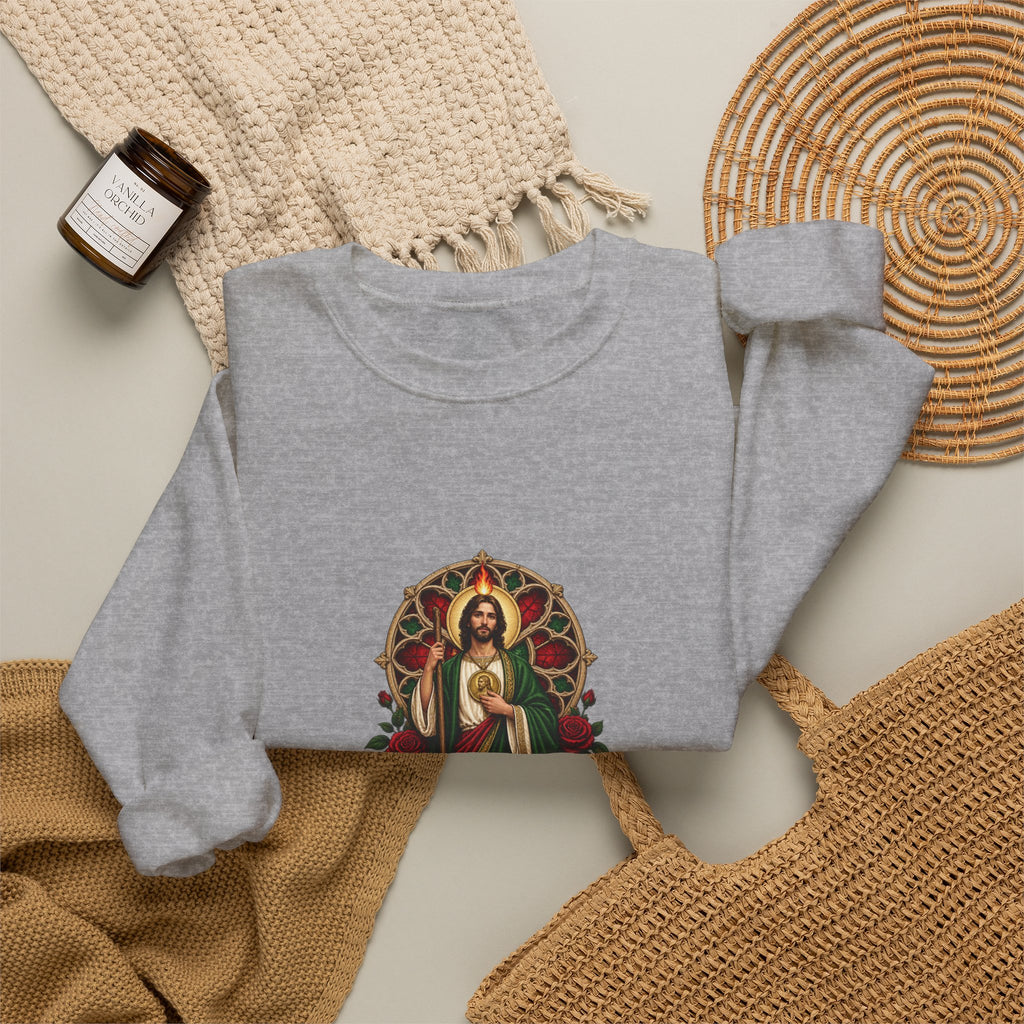 San Judas Tadeo Crimson Rose Window Crewneck Sweatshirt