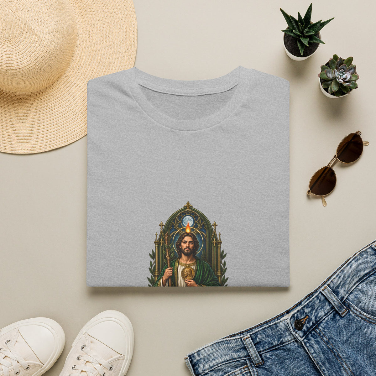 San Judas Moonlit Olive Basilica T-Shirt product preview, view 4