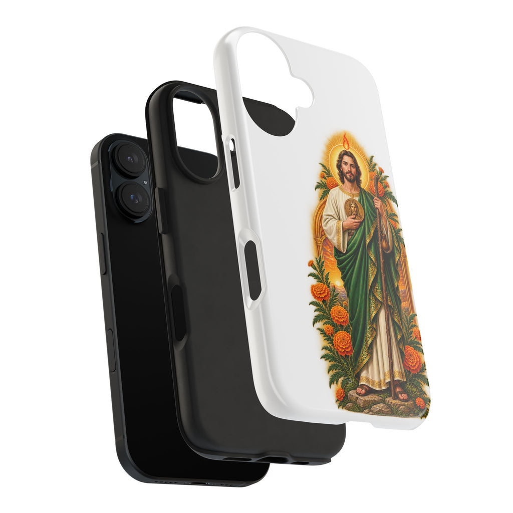 San Judas phone case with marigold sun arch artwork, detail view 27