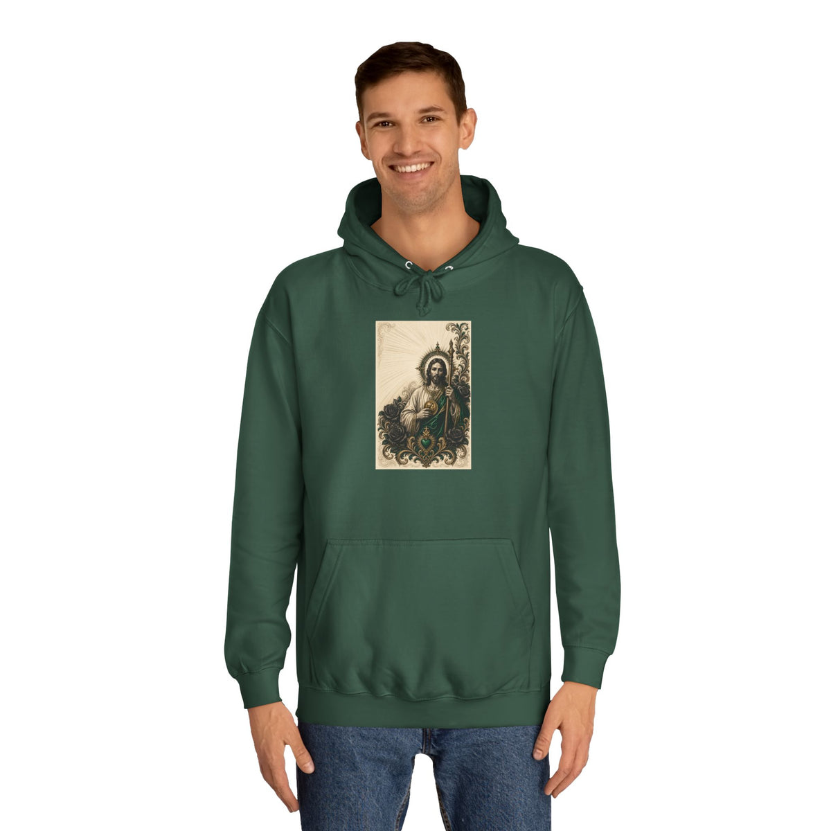 San Judas Tadeo Emerald & Gold Sacred Heart Unisex Hoodie product view 15
