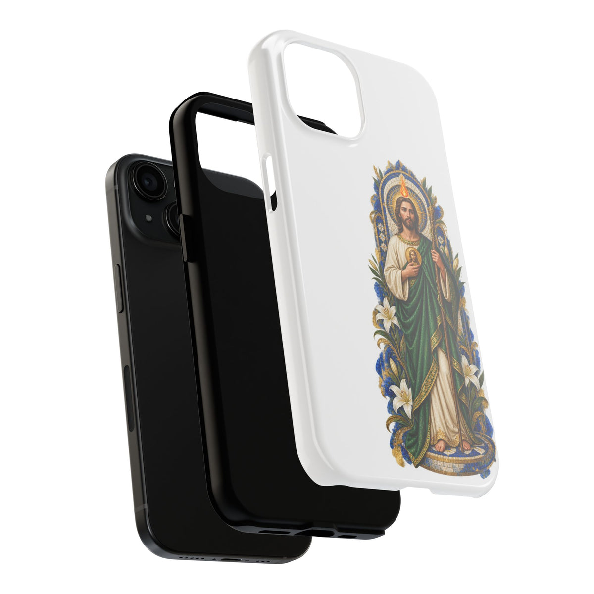 San Judas phone case with cobalt chapel mosaic artwork, detail view 18