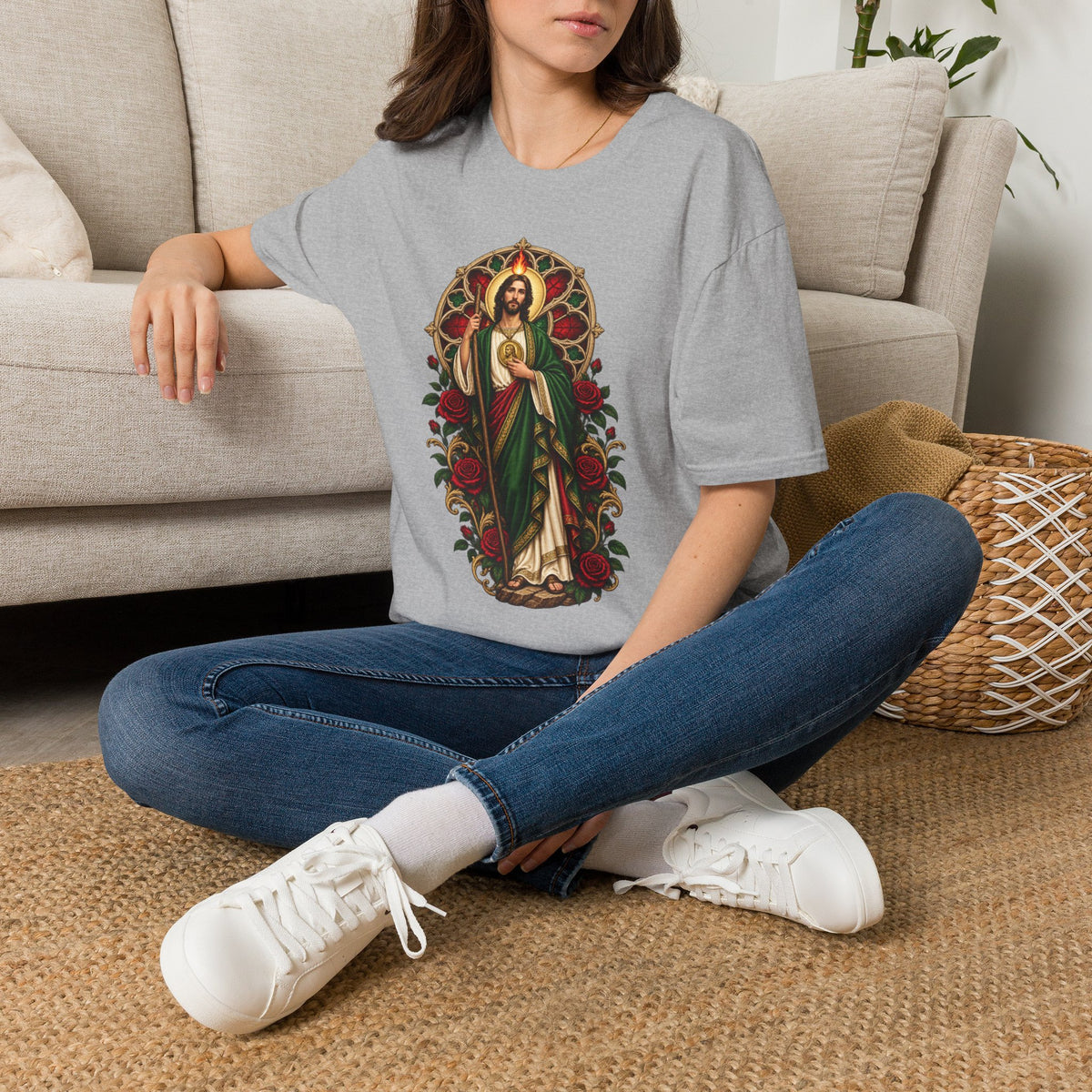 San Judas Tadeo Crimson Rose Window Unisex T-Shirt