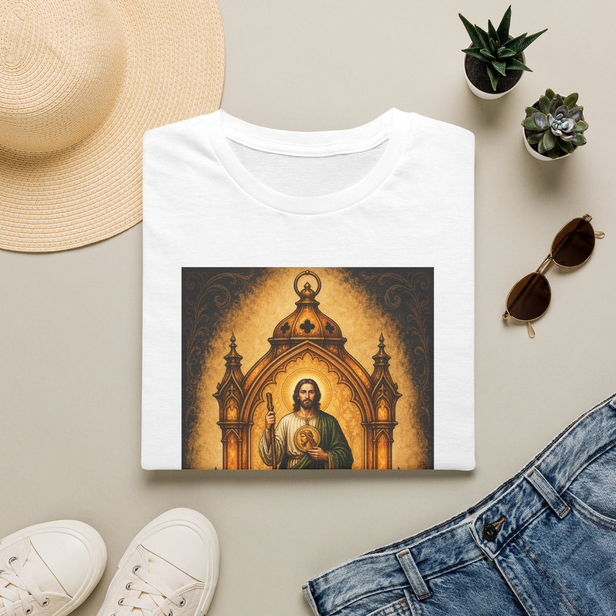 San Judas Tadeo Amber Pilgrim Lantern Unisex T-Shirt