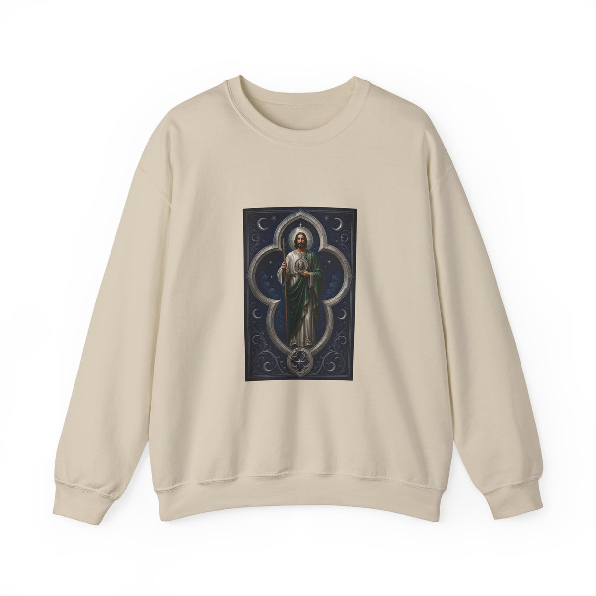 San Judas Tadeo Silver Moon Quatrefoil Crewneck Sweatshirt
